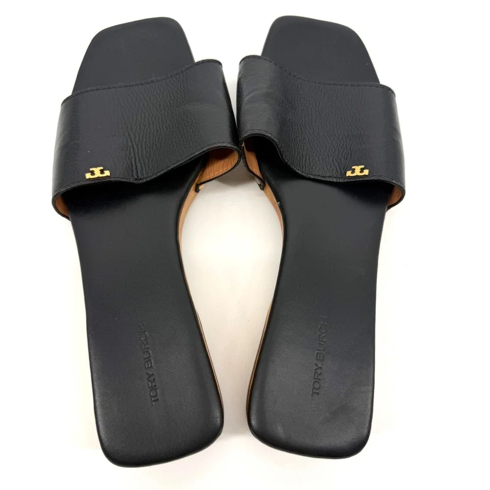 Tory Burch $298 Black Leather Clogs Sandals 9.5 Quiet Luxury Resort Capsule Chic